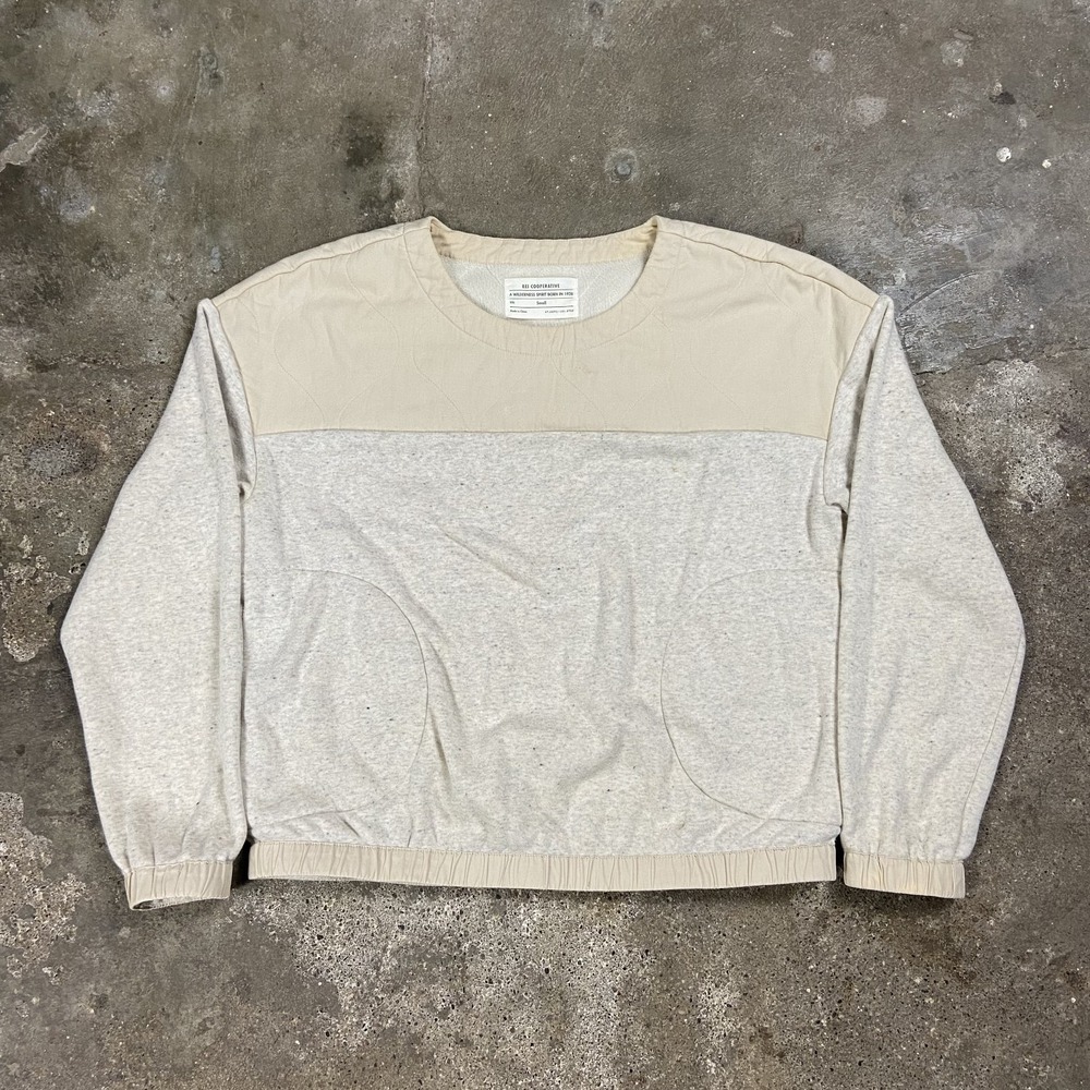 REI Co-op Mixed Media Crewneck Sweatshirt Women's Size S White Fleece Pullover